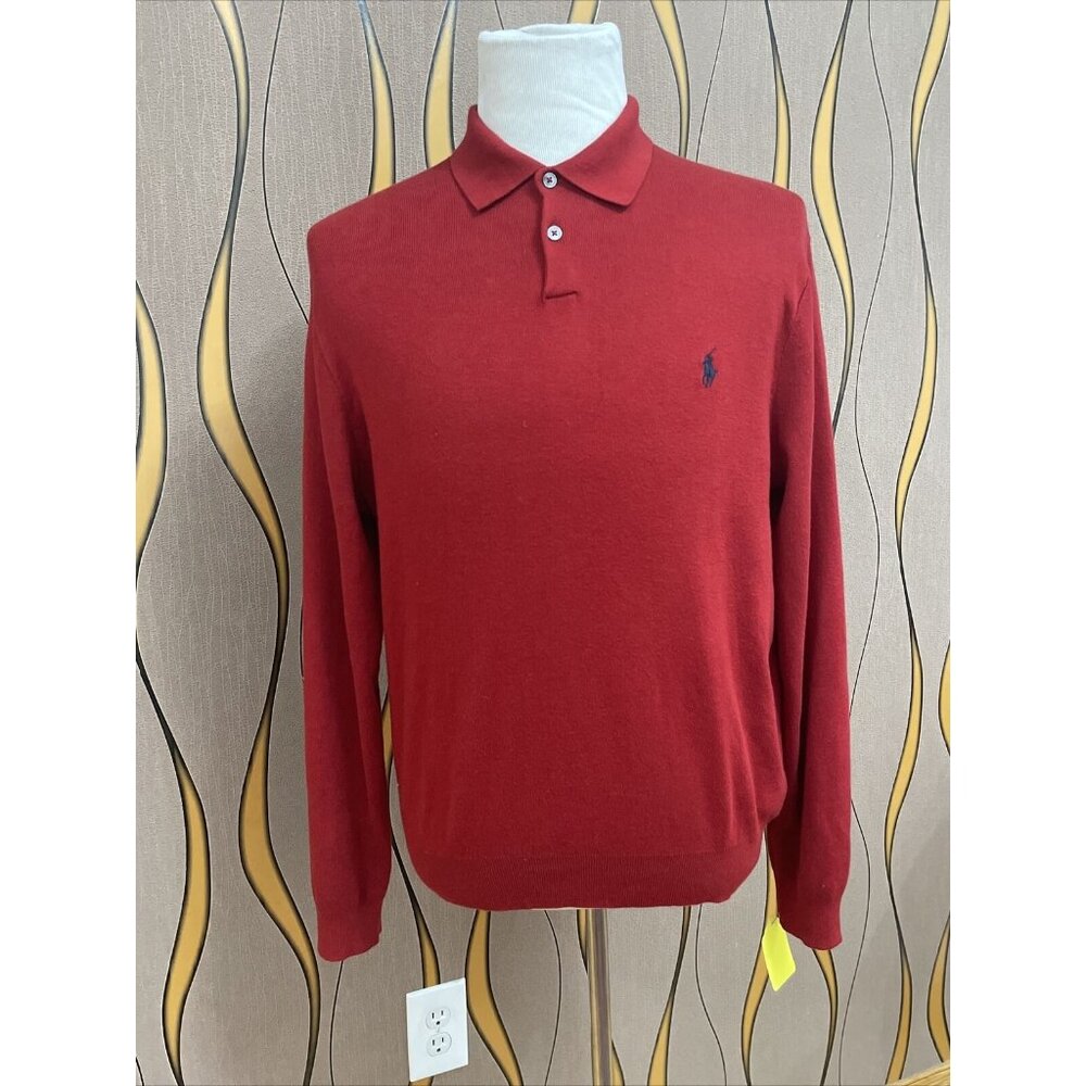POLO BY RALPH LAUREN 100% COTTON  RED 1/4 BUTTON DOWN SWEATER  SIZE  L-XL  # 375